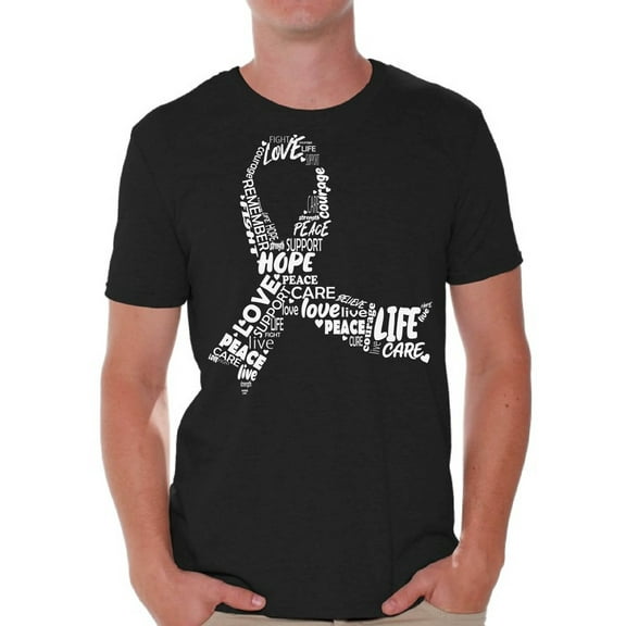 Awkward Styles Cancer Awareness Mens Shirts Ribbon Breast Cancer Awareness White Men Shirts White Ribbon T-shirts for Him