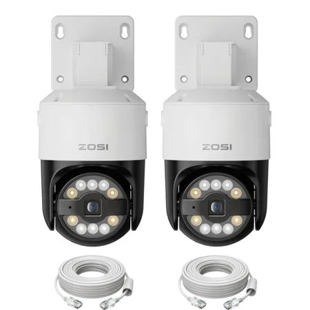 ZOSI 2Pack C296 4K 8MP PoE IP Pan/Tilt Add-on Security Camera with Ethernet Cable AI Human Face Vehicle Pet Detect Starlight Color Night Vision 2-Way Talk SD Card Storage Work with Our PoE NVR