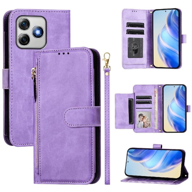 Filp Case for Ulefone Note 18 Ultra Zipper Pocket Magnetic Flip Wallet Phone Case with 7 Card Slots and Wrist Strap