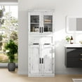 thumbnail image 3 of BeesClover 67" Tall Bathroom Cabinet with 4 Doors & Flip Glass Drawer, Storage Cabinet with Adjustable Shelves, Freestanding Organizer for Kitchen, Living Room (Antique White), 3 of 8