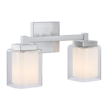 

Aspen Creative 62326 Bathroom Vanity 2 Lights Fixture 15 W x 9 H x 5-3/4 E. Satin Nickel Finish Bulb Not Included