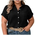 thumbnail image 4 of Plus Size Women's Short Sleeve Button Down Shirt with Notch Collar and Patch Pockets, 4 of 7