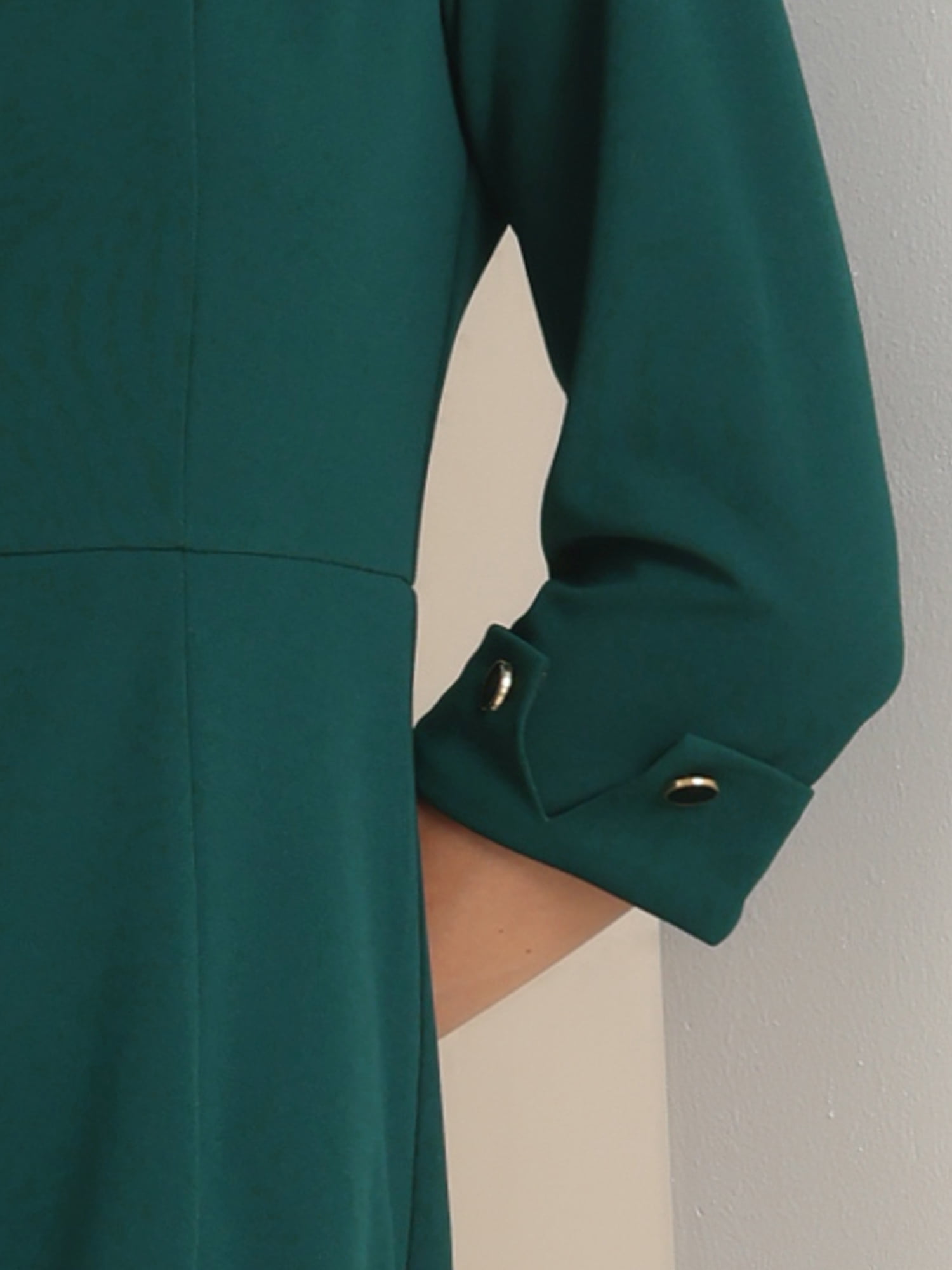 DARING DIVA Elegant Boat Neck 3/4 Sleeves Midi Split Sheath Dress S Deep Green