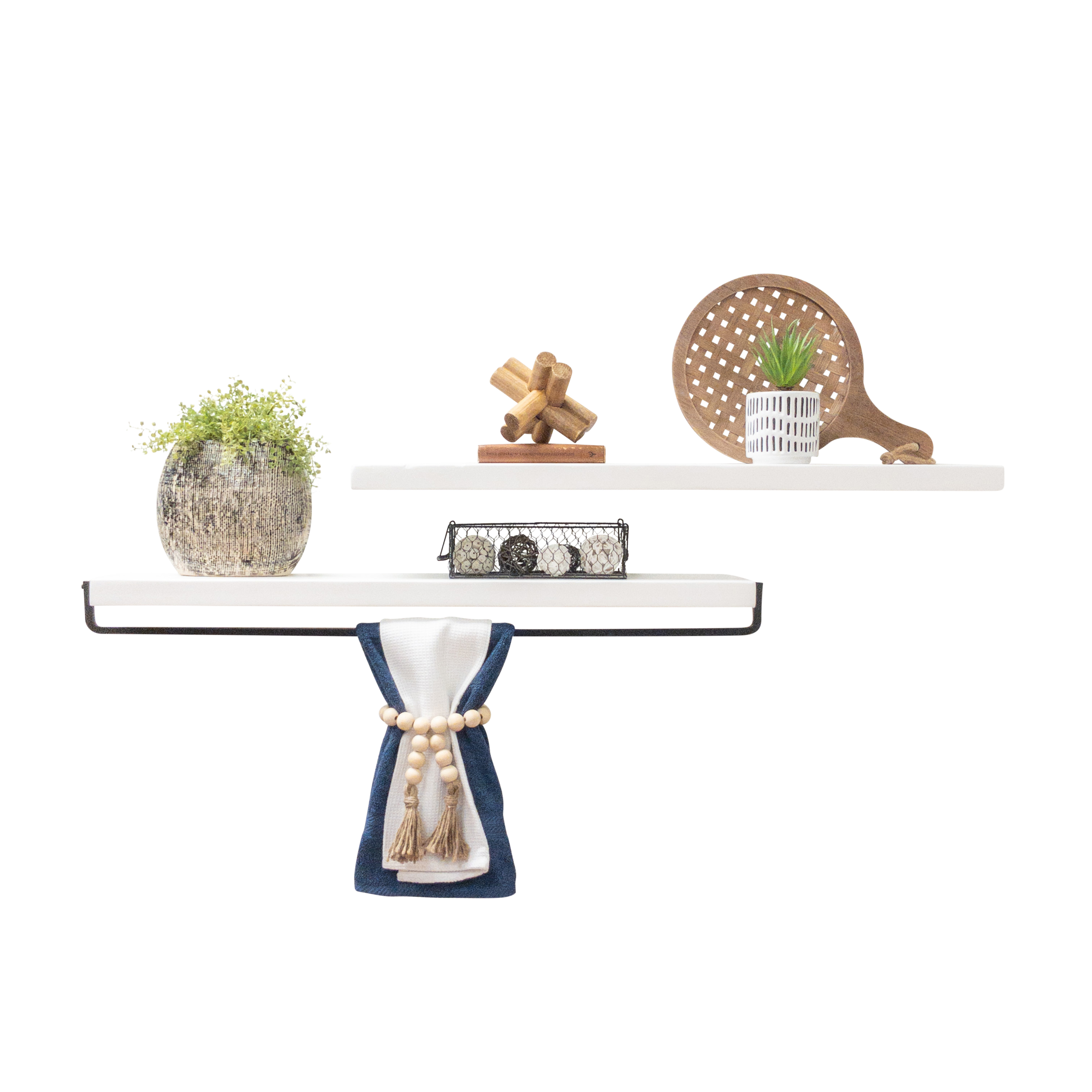 Del Hutson True Floating Shelf with Towel Bar Set of 2