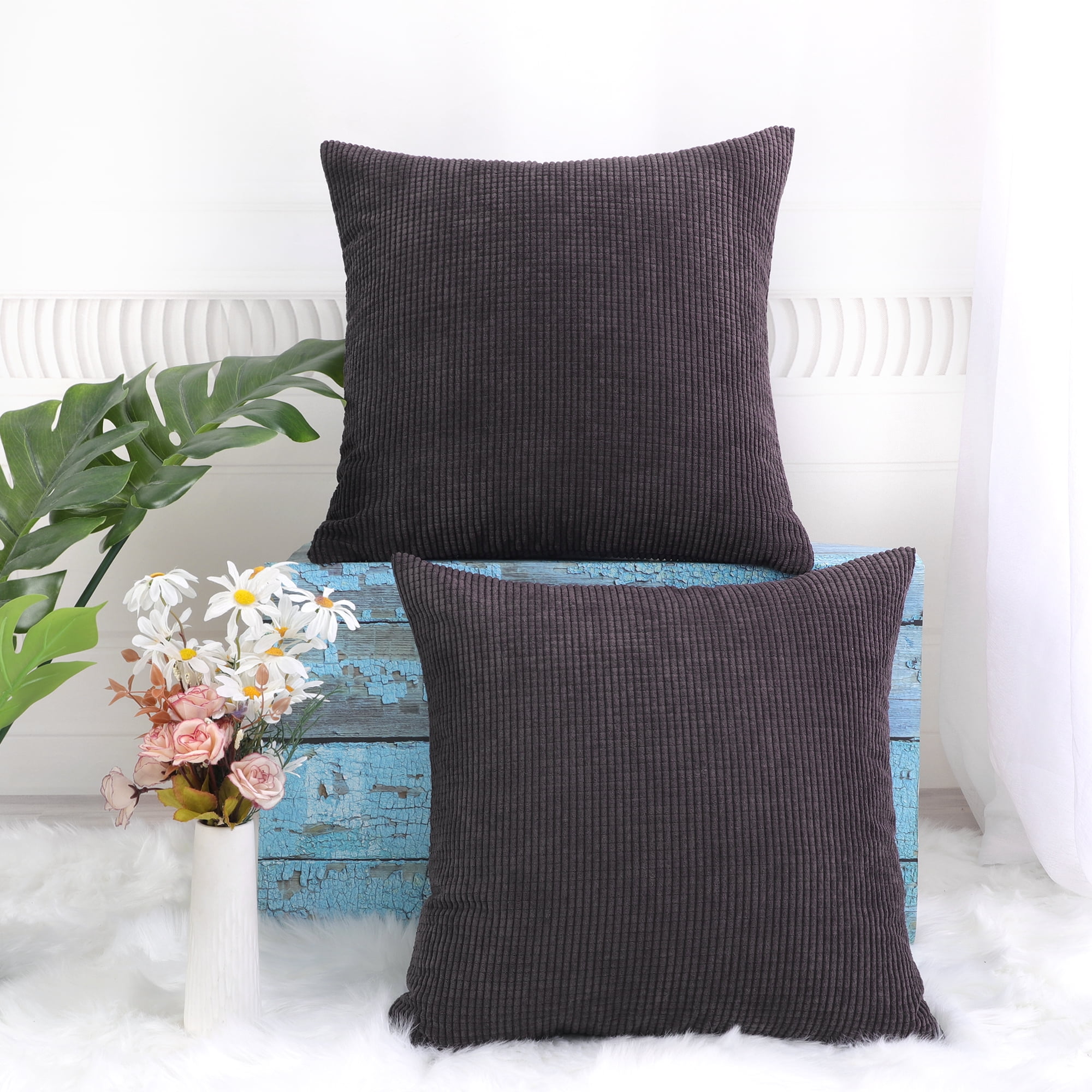 Unique Bargains 2-pcs Corduroy Decorative Throw Pillow Covers Dark Brown 18"x18"