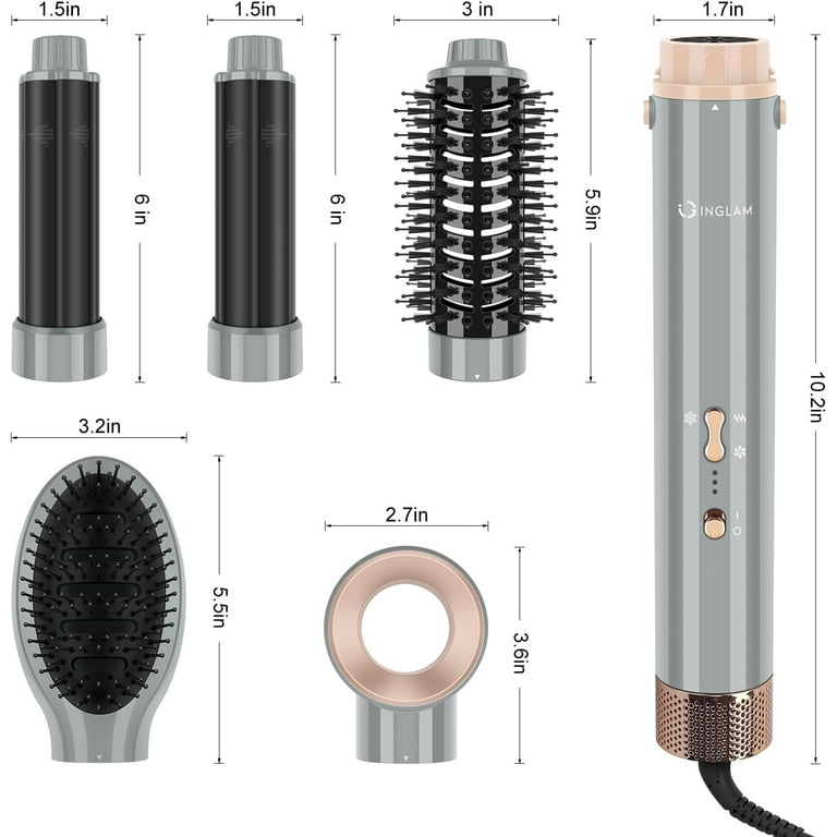 IG INGLAM MegaAIR Styler, 5 in-1 Professional Hair Dryer Brush 110,000 RPM  Brushless BLDC Motor Ionic Hot Air Styler Volumizing and Shape, Gray