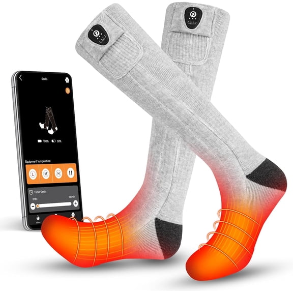 SNOW DEER Heated Socks for Men Women, App Controlled Left/Right Electric Ski Sock, 7.4V 2200mAh Rechargeable Battery 360°Fast Heating Toe Warmers for Skiing Hunting Motorcycle Walking Dogs