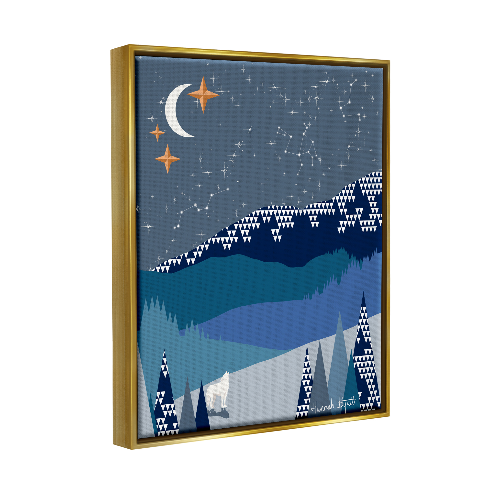 Stupell Industries Winter Night Landscape Holiday Painting Gold Floater Framed Art Print Wall Art, 25 x 31