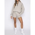 thumbnail image 2 of Arvbitana Women Arvbitana Women 2Pcs Jogging Outfits Solid Color Long Sleeve Stand Collar Half Zip Sweatshirt and Drawstring Shorts Set Loungewear, 2 of 6