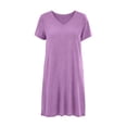 thumbnail image 7 of Efsteb Women's V-Neck Short Sleeve T-Shirt Dress Side Pocket Fitted Waist Mini Length Summer Casual Solid Color Everyday Dress (Purple,L), 7 of 7