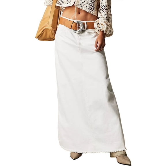 LYMAYTER Women Fashion Denim Skirt Summer Loose Straight Skirt for S-XL Casual Jean Long Skirt