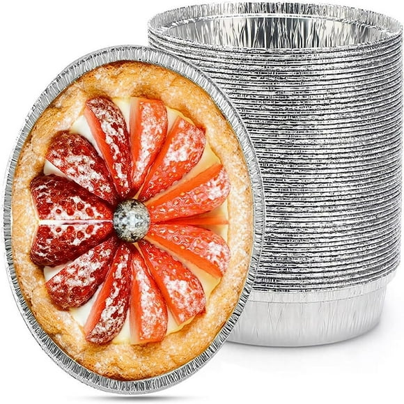 EIGTHTAIL 9 inch Pie Pans (50 pack) by - Disposable Aluminum Foil Pie Tins Heavy-duty Baking Tin Plates Standard Size Silver