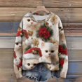 thumbnail image 3 of Long Sleeve Pullover Sweaters For Women O Neck Casual Cute Printing Knit Oversized Sweater for Fall and Winter, Christmas Snowflake Print, Cozy and Festive, Christmas Sweaters for Women ,Beige,L, 3 of 6