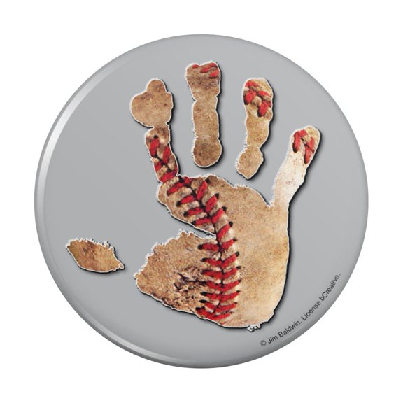 Hand Print Baseball Get a Grip Pinback Button Pin
