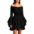 thumbnail image 2 of KICILVS Halloween Outfits for Women Off Shoulder Tie Front Pleated Ruffle Mini Dress Parties Vintage Cosplay Mini Dress with Smocked Waist, 2 of 4