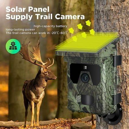 Petyoung Bluetooth WiFi Trail Camera Solar Powered 4K 50MP Game Deer Camera Infrared Night Vision Waterproof Motion Activated Hunting Camera for Hunting Wildlife Monitoring Home Security