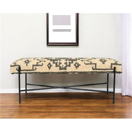 HomeRoots 548264 48 in. Cream & Black Cotton Blend Upholstered Southwest Bench