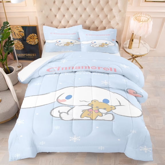 NEW Light Blue Cinnamoroll Comforter Pillowcases Kids 3-Pieces Bedding Sets for All Season, Twin/Twin XL Size