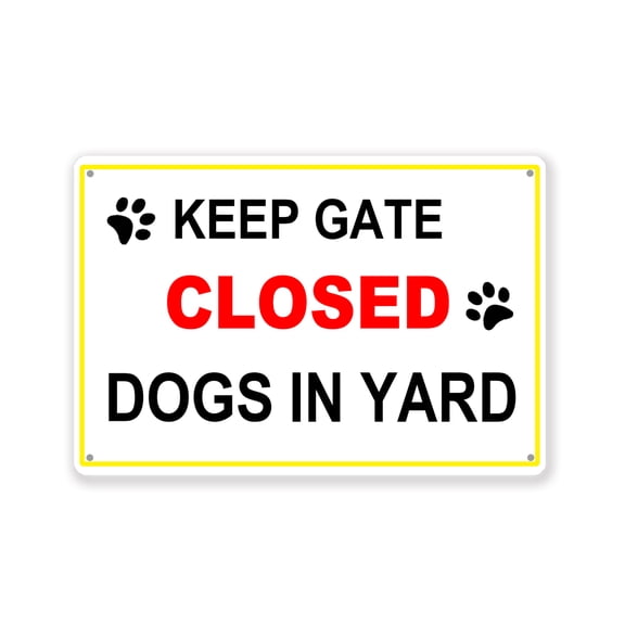 BTFSigns Funny Vintage Poster Keep Gate Closed Dogs in Yard Metal Signs,Aluminum Sign Pre-Drilled Holes For Easy Mounting for Yard Fence Door or Close 8x12 inches