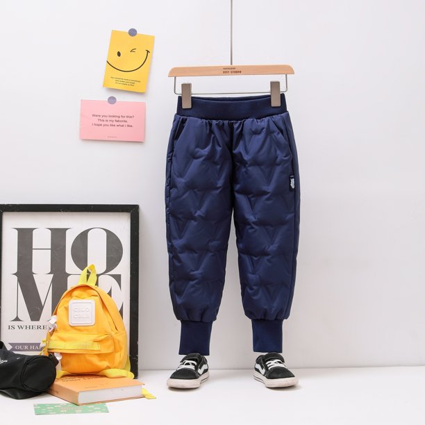 Pantalones de plumón de color sólido para niños, impermeables, desechables, para niños y niñas, pantalones cálidos y gruesos de plumón de pato blanco