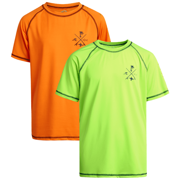 Quad Seven Boys' Rash Guard Shirt - 2 Pack Short Sleeve Swim Shirt (Size: 2T-18)