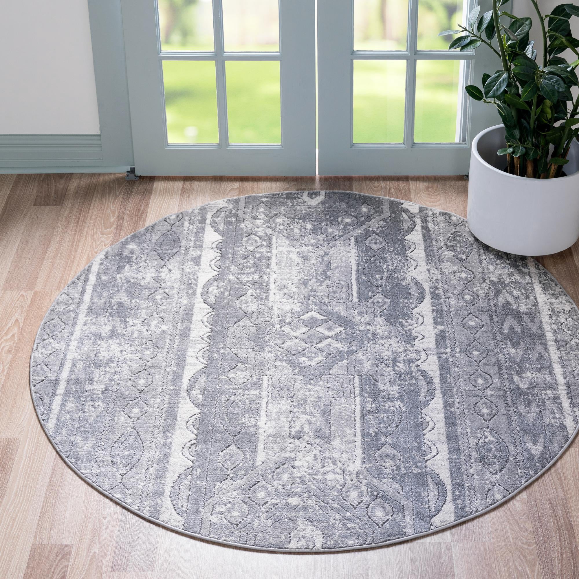 Grainger Round Rug Rugs.com Oregon Collection Rug – 7 Ft Round Gray Low-Pile Rug Perfect ...