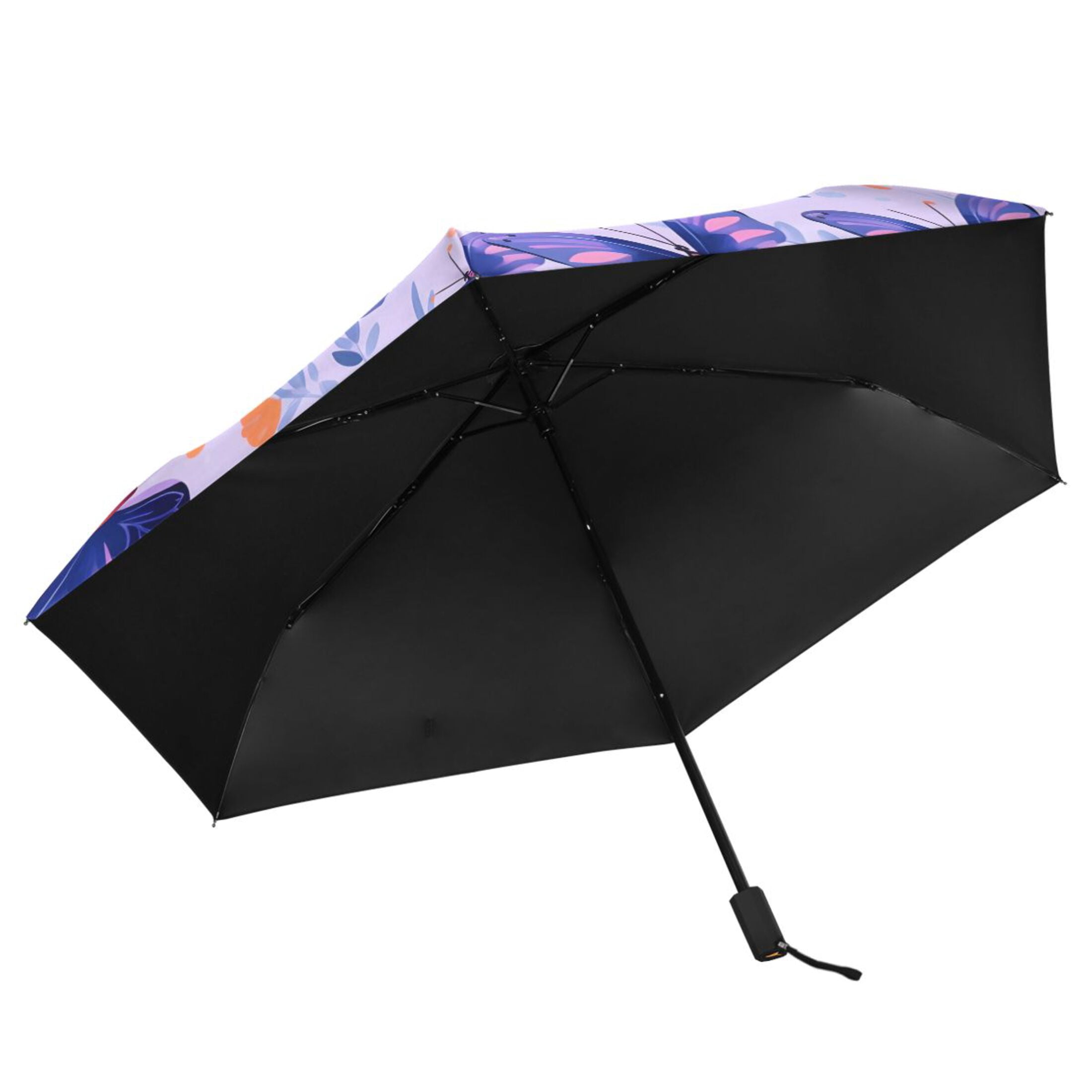 Butterflies in Purple Compact Folding Umbrella for Rain Windproof Travel Umbrella UPF 50+ Lightweight Packable Arc Size