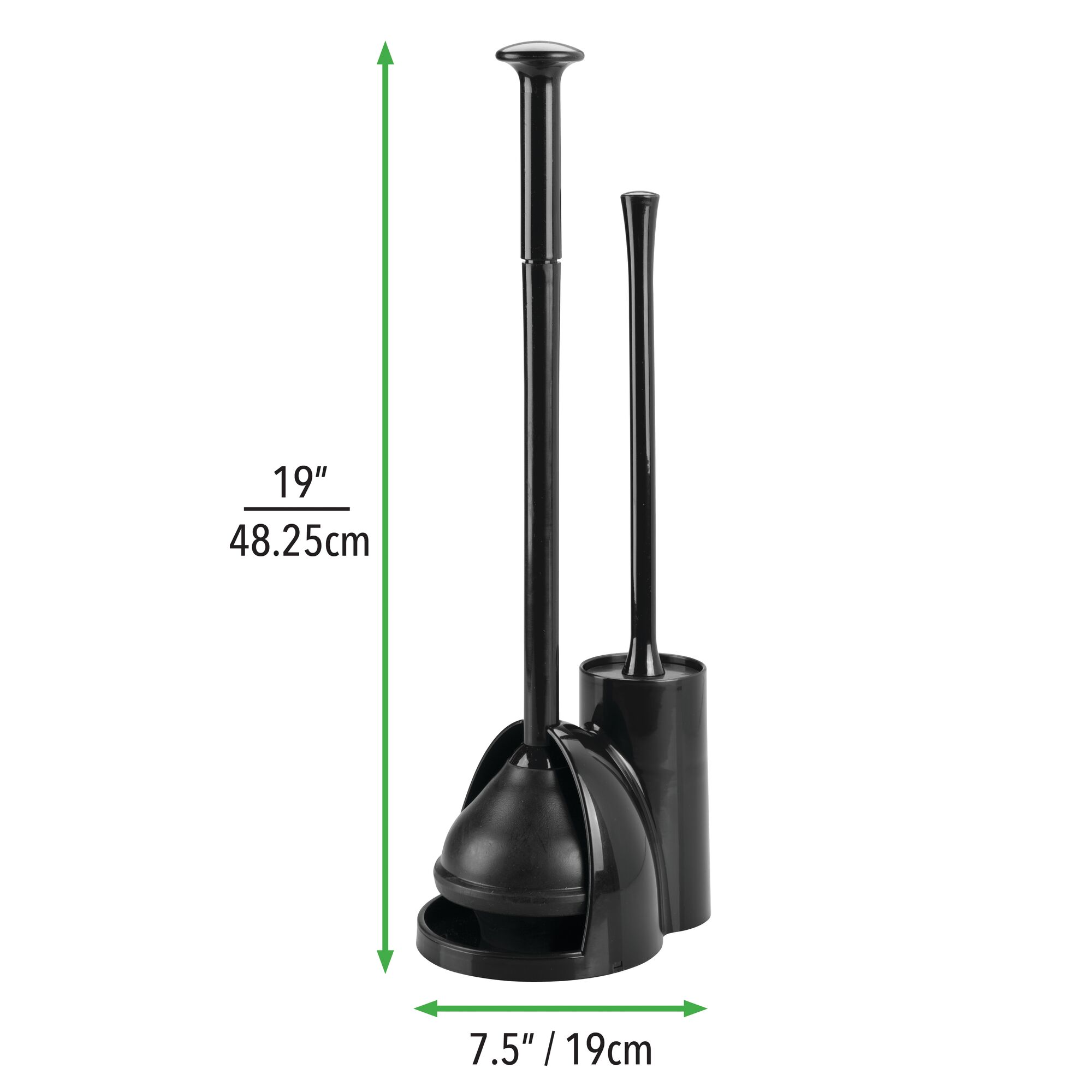 mDesign Hidden Plunger and Brush Set for Toilet Bowl - Black
