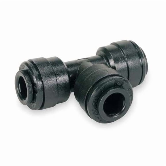 Push-Fit Tee Fitting, 15/32 in Tube Size, Acetal, Black, 10 PK