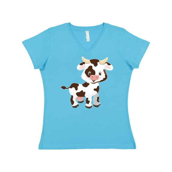 Inktastic Cute White Holstein Cow with Brown Spots Women's V-Neck T-Shirt