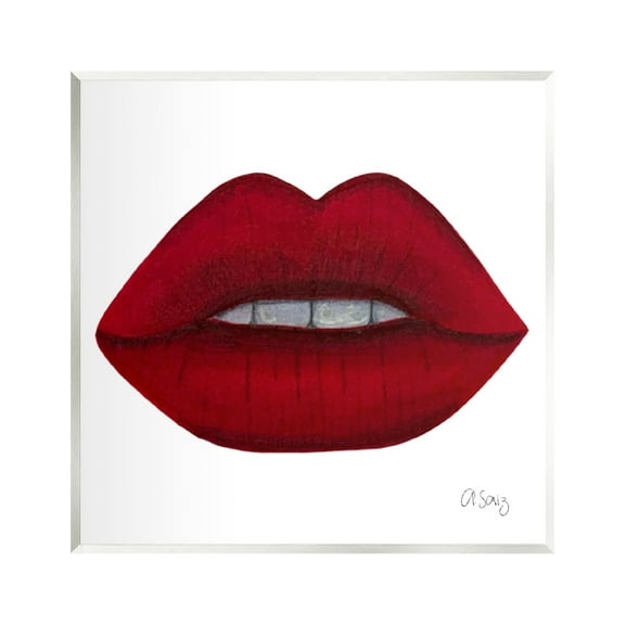 Stupell Industries Red Lips on White Beauty & Fashion Painting Unframed Art Print Wall Art, 12 x 12