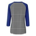 thumbnail image 5 of tklpehg Fall Womens Tops Crew Neck Mid-length Tops Leisure 3/4 Sleeve Tops Striped Printed Fall Clothes Comfortable Going Out Tops Womens Clothes Blouses Pullover Dark Blue L, 5 of 5