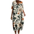 thumbnail image 2 of Njagoc3 Womens Casual Rayon Floral Loose Short Sleeve Boat Neck Side-Pocket Summer Dress Summer, 2 of 6
