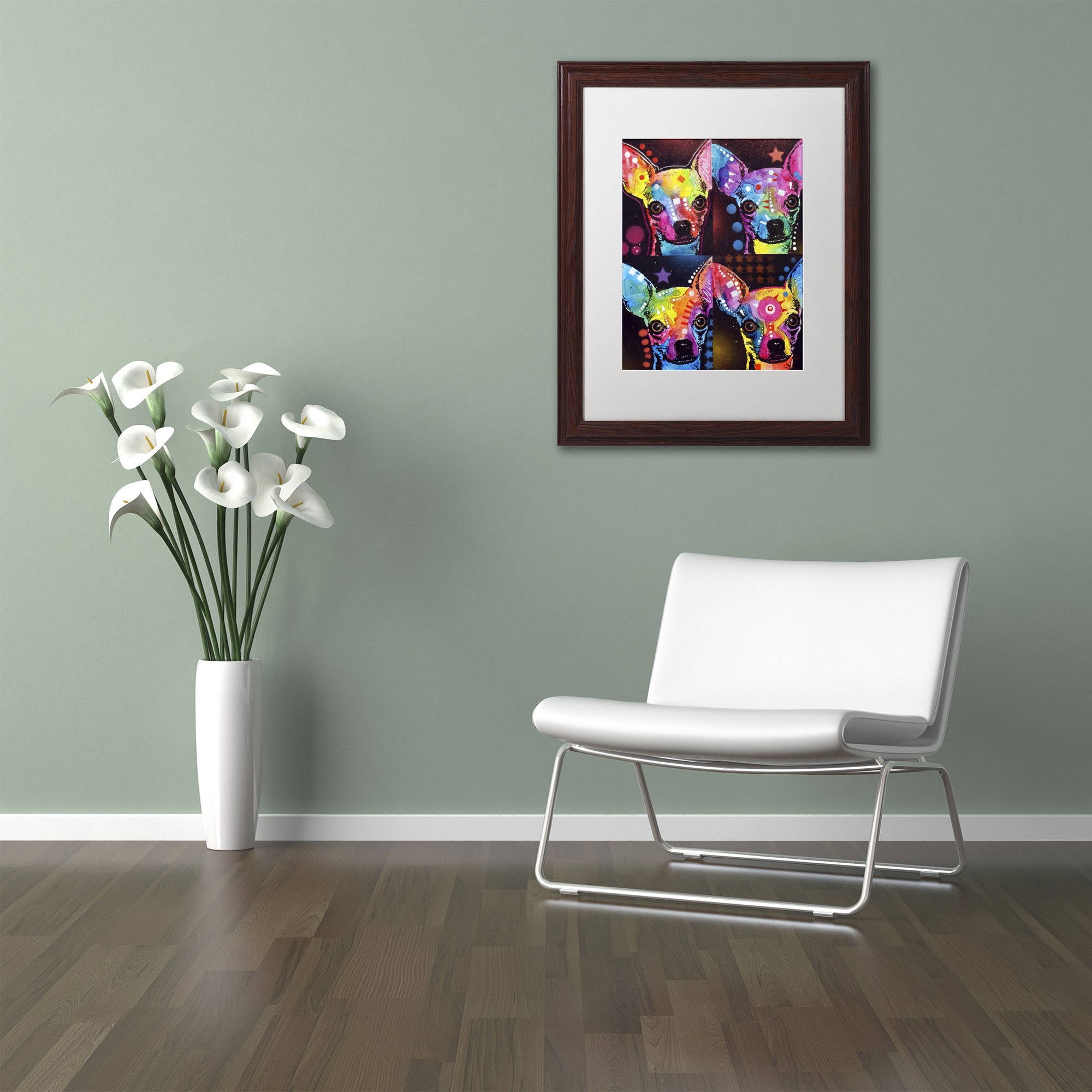 Trademark Fine Art "Chihuahua 4x" Canvas Art by Dean Russo, White Matte, Wood Frame
