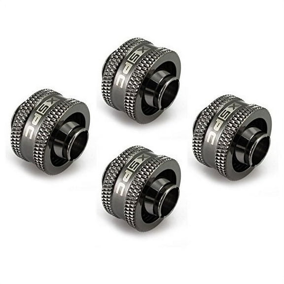 XSPC G1/4" to 3/8" ID, 5/8" OD Compression Fitting V2, Black Chrome, 4-Pack