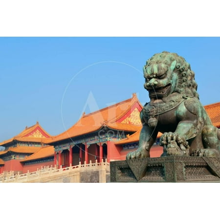 Chinese Lion Statue For Sale Lion Statue and Historical Architecture in Forbidden City in Beijing, China. Print Wall Art By Songquan Deng ()