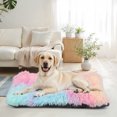 thumbnail image 4 of Katieovy Large Dog Bed, 34 x 22 inch Fluffy Plush Dog Cage Bed, Washable Dog Mat with Non-Slip Bottom for Large and Medium Dogs,Rainbow, 4 of 8