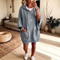 thumbnail image 2 of Yigetop Women's Oversized Short Sleeve Hoodie Dress, Loose Casual Sweatshirt Dress with Side Pockets Blue M, 2 of 6