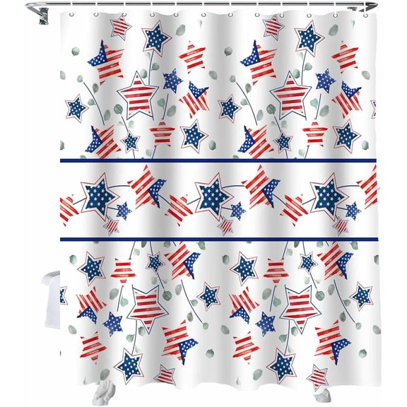4th of July Shower Curtain Star American Flag Patriotic Shower Curtains for Bathroom Decor Independence Day Eucalyptus Leaves Liberty Bath Curtains Sets with Hooks Waterproof 72" x 72"