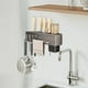 thumbnail image 2 of Estante para utensilios de acero al carbono: organizador de cocina que ahorra espacio con ganchos y barra para colgar, gris metalizado, soporte para cuchillos, 2 opciones de instalación, 2 of 4