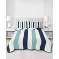 thumbnail image 3 of Turquoise Navy Blue Striped Queen Size Down Alternative Comforter, Lightweight Comforter Quilt Bedding Set with Pillow Shams Farmhouse Stripe Art All Seasons Bed Comforter Duvet Insert 90"x96", 3 of 7