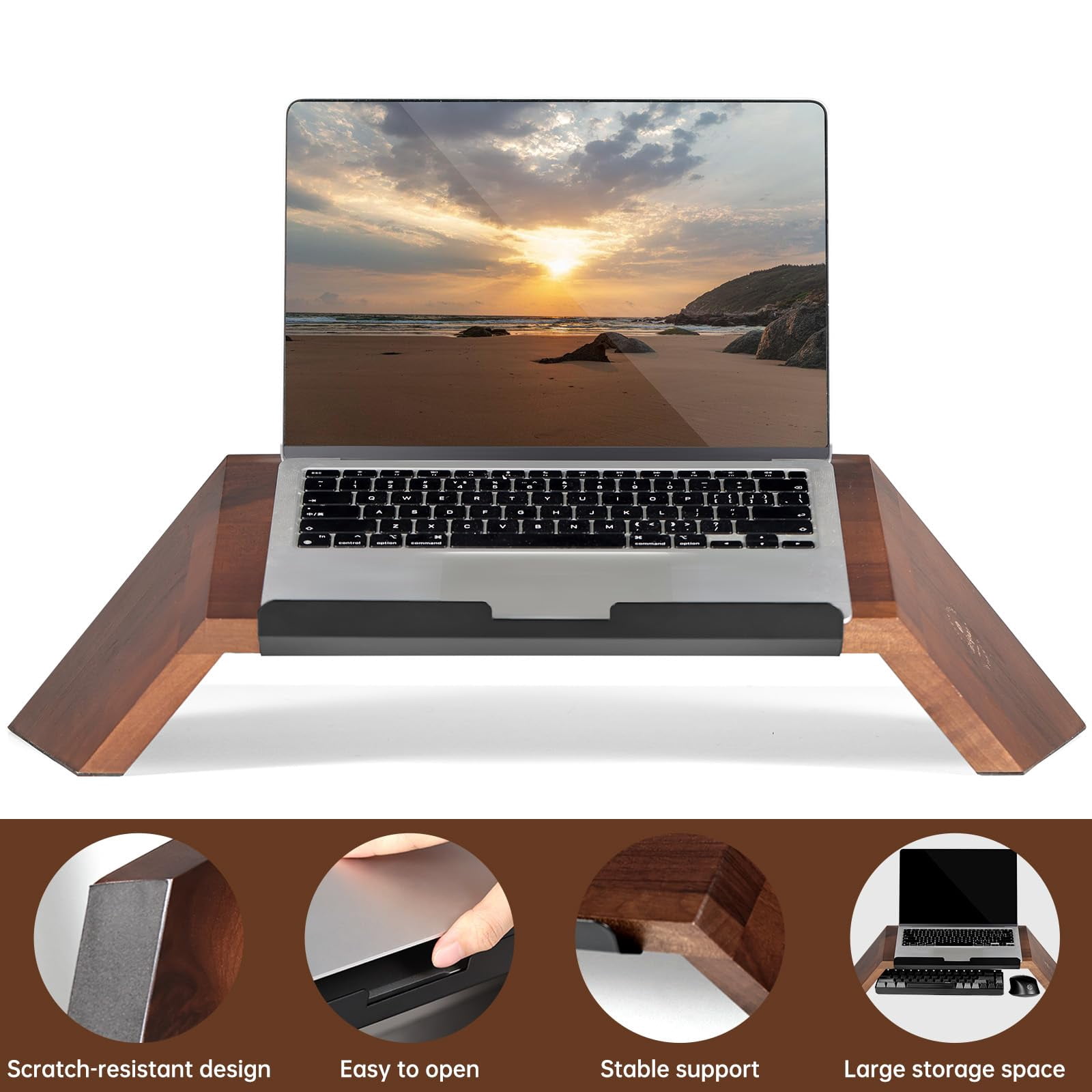 LifeSpan Fitness Ergonomic Wooden Laptop Stand, Desk Riser for 10-17.5" Laptops
