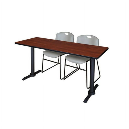 UPC: 0843532049181 | Cain 72 x 24 Training Table- Cherry & 2 Zeng Stack Chairs- Grey
