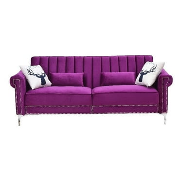 Pemberly Row 82.7" Convertible Modern Wood & Velvet Fabric Sofa Bed in Purple