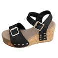 thumbnail image 5 of Rokment Chunky Heeled Platform Sandals for Women Ladies 2026 Trendy Casual Leather Studded Buckles Open Toe Ankle Strap Extra Wedge High Heels Dress Summer Shoes Black Size 6.5, 5 of 7