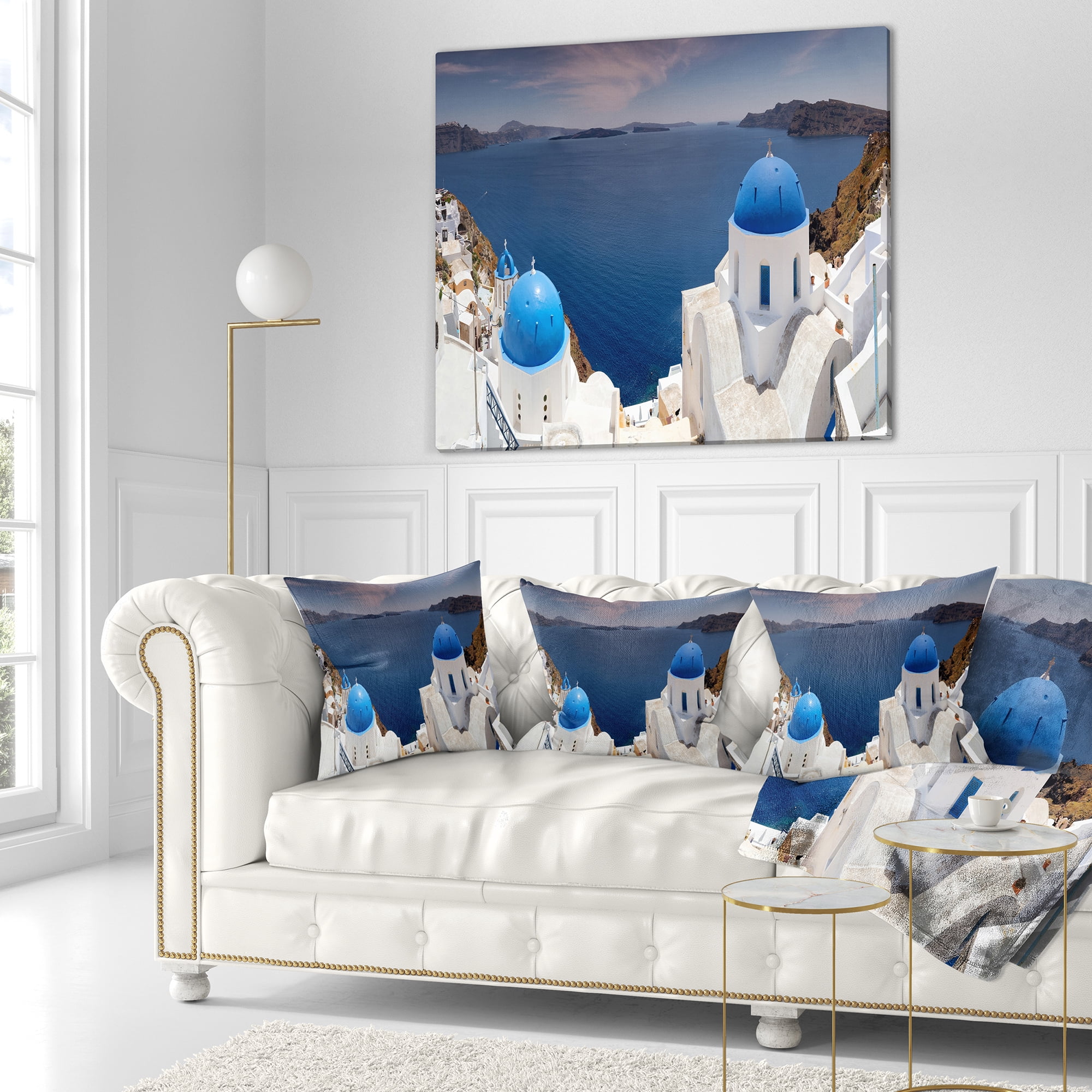 Designart Blue Doomes Churches Panorama - Landscape Printed Throw Pillow - 18x18