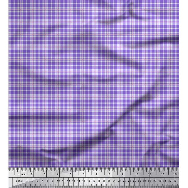 Soimoi Purple Moss Georgette Fabric Gingham Check Print Fabric by the Yard 42 Inch Wide