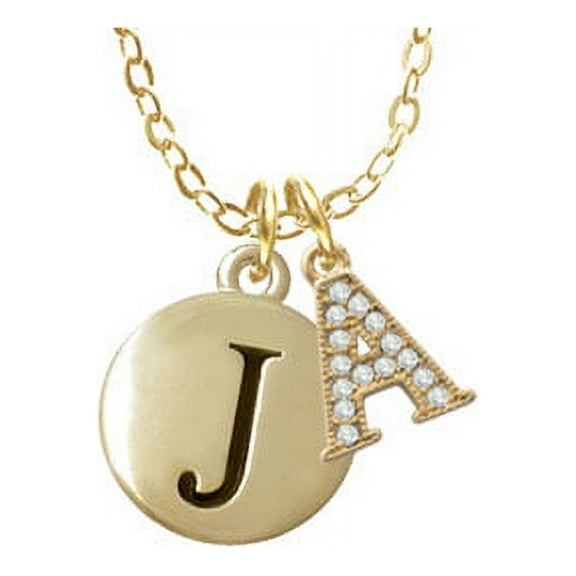 Capital Gold Tone Letter - J - Pebble Disc - A - Gold Tone Crystal Initial Sophia Necklace, 18" 1"