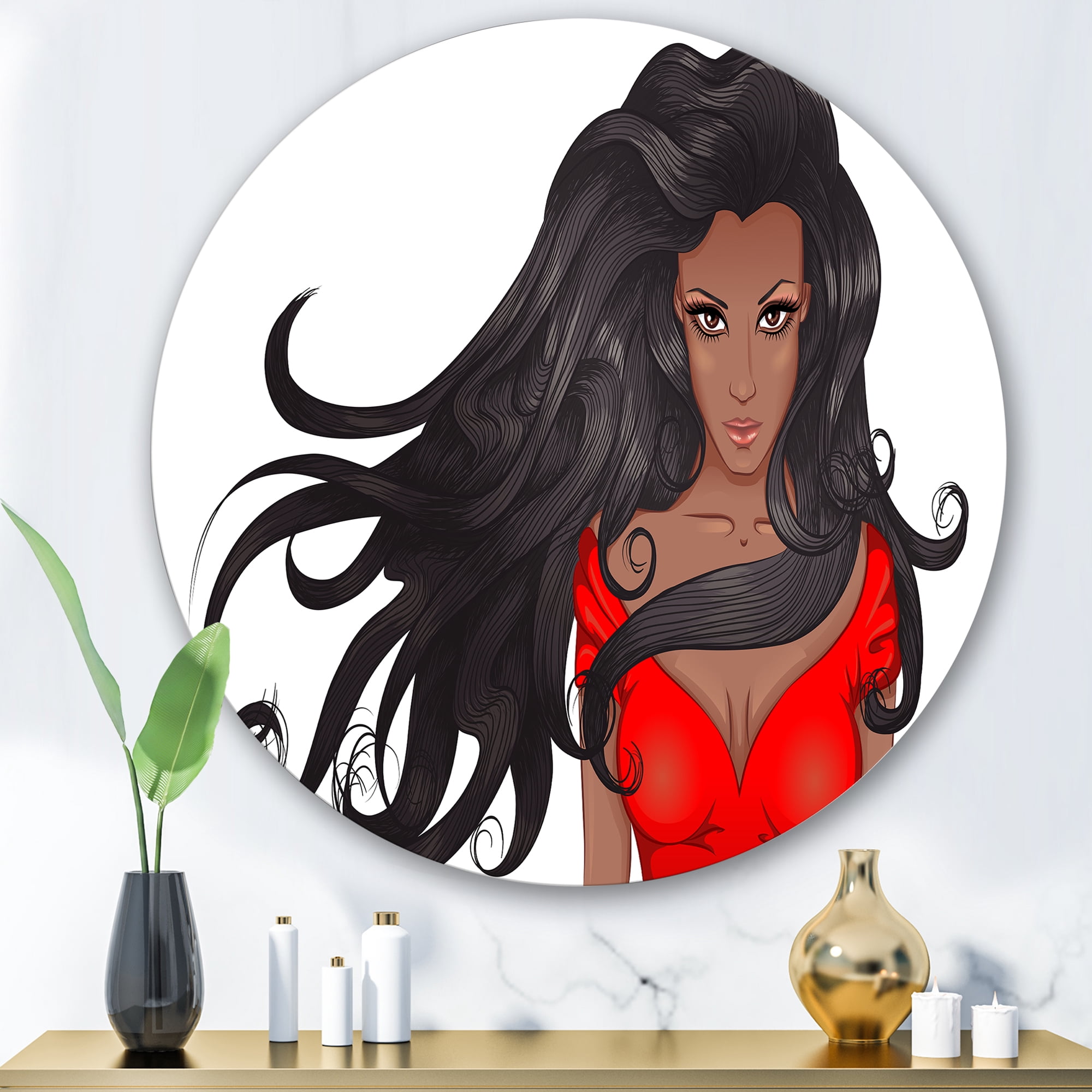 Designart 'Portrait of African American Female XIV' Modern Circle Metal Wall Art 36x36 - Disc of 36