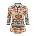 thumbnail image 2 of Uorisanigo Tribal Horse Womens 3/4 Long Sleeve Golf Polo Shirts Versatile Fashionable Women's Dry-Fit Golf Polo Shirts with Zipper Comfortable Relaxed Quick Dry Outing Wear Size XL, 2 of 7